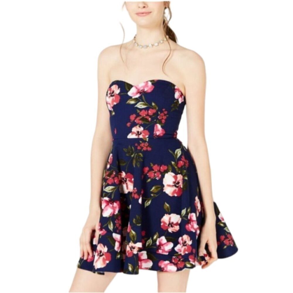 🆕 B DARLIN Juniors' Strapless Fit & Flare Dress Floral Dress Size 3/4